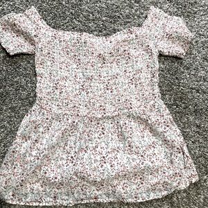 Floral print, Off the shoulder, smocked, shirt